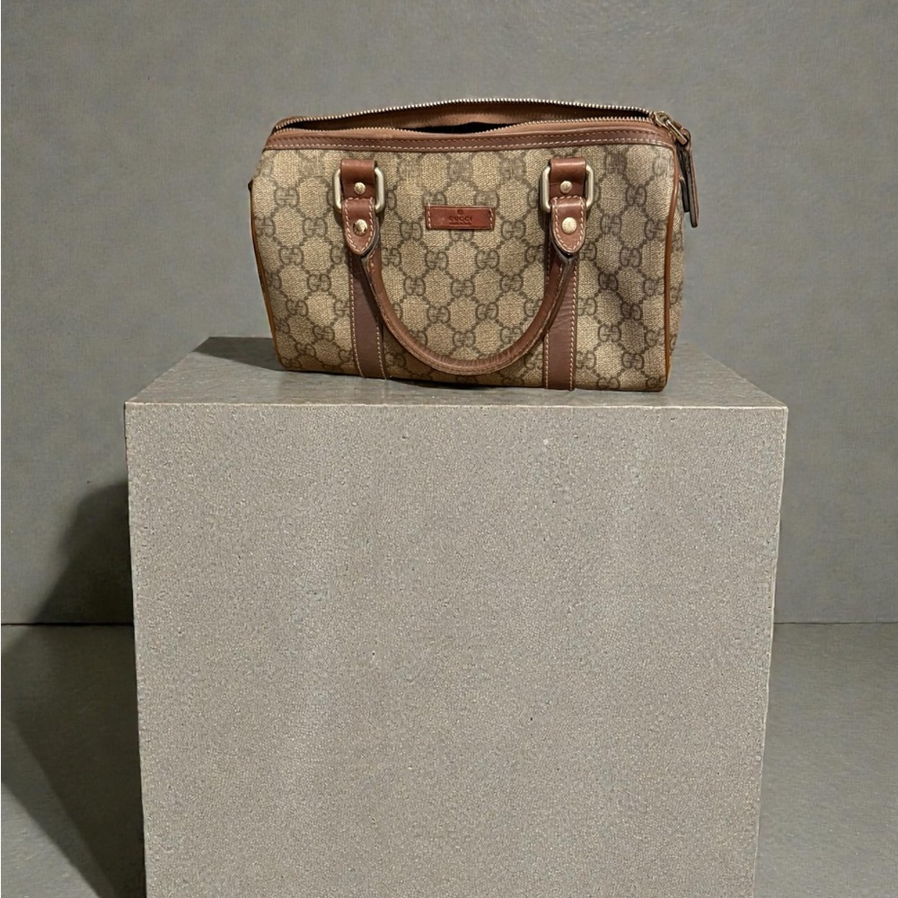 GUCCI Sherry Line Mini Boston Bag PVC Leather Brown